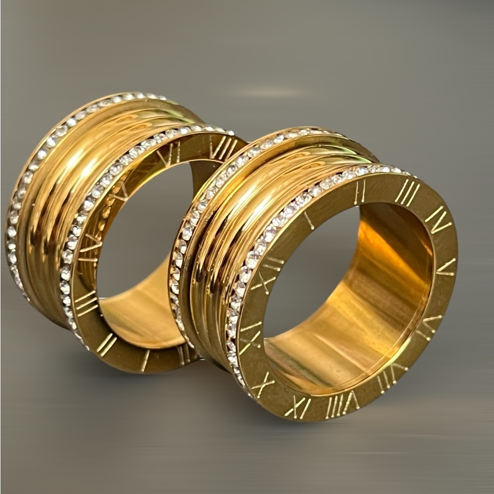 Retro Stainless Steel Rings Unisex Exotic Roman Numerals 12 mm, Size 10US